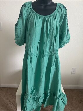 Knox Rose 1X Green Boho Embroidered Dress New With Tags